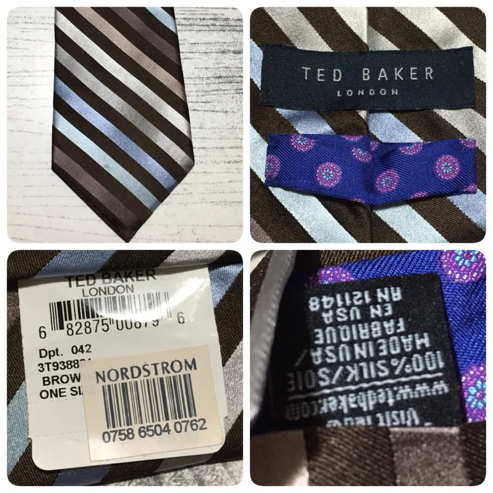 Ted Baker London Men’s Brown Striped Silk Necktie Tie Made in USA Formal READ